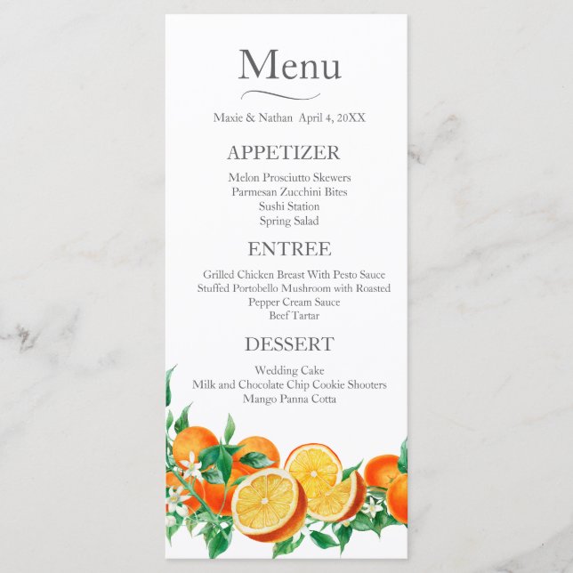 Menu Boho Orange Blossom Mariage (Devant)