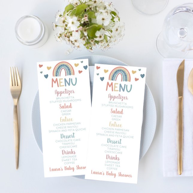 Menu Boho Rainbow Baby shower (Créateur téléchargé)