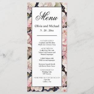 Menu Boho rose aquarelle hydrangée fleurie Mariage