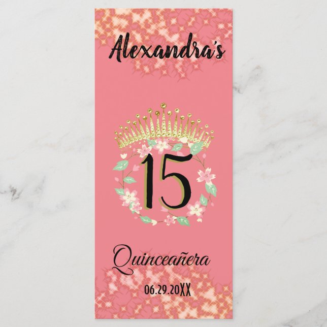 Menu Boho Rose Gold Elegant Quinceañera espagnol (Devant)