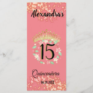 Menu Boho Rose Gold Elegant Quinceañera espagnol