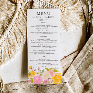 Menu Boho rose jaune Mariage aquarelle