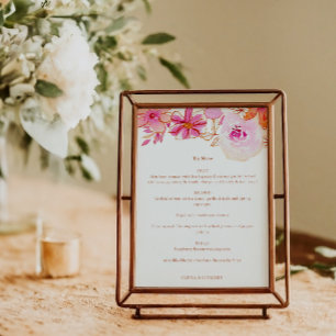 Menu Boho Rose Orange Floral Chic Mariage personnalisé