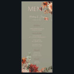 Menu Boho Rust & Chute Neutre Sage Floral Vert Imprimer<br><div class="desc">Ce design est composé d'un bouquet floral boho couleur rouille,  pêche,  blanc et crème sur un arrière - plan vert sauge doux. Créé par Simply Farmhouse Press,  il fait partie de la collection Boho Rust & Neutral Fall Flower Mariage Collection.</div>