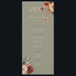 Menu Boho Rust Neutre Automne Floral Sage Vert Mariage<br><div class="desc">Ce design présente un cadre de bouquet floral couleur rouille,  pêche,  blanc et crème sur un arrière - plan vert sage doux.</div>