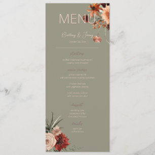 Menu Boho Rust Neutre Automne Floral Sage Vert Mariage