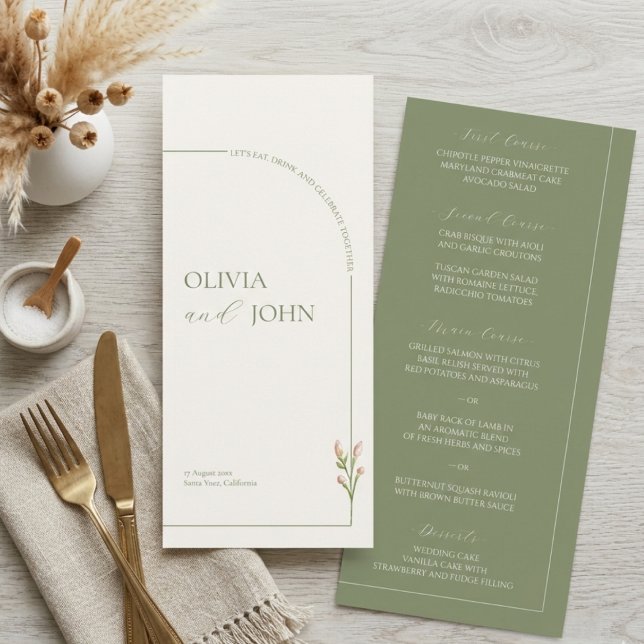Menu Boho Sage Green & Linen Arches Minimalist Wedding (Créateur téléchargé)