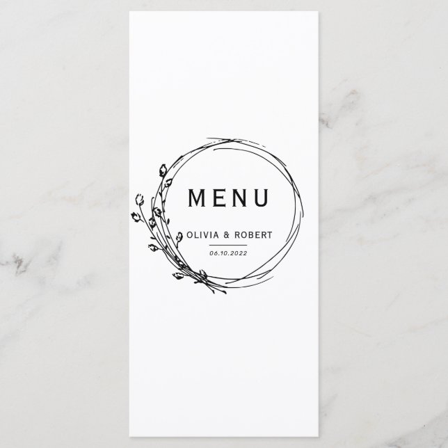 Menu Boho style rustique Mariage floral simple (Devant)
