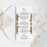 Menu Boho Sunflower Rustique Fleur sauvage Mariage plat<br><div class="desc">Ce menu plat rustique fleur sauvage de tournesol boho est parfait pour votre mariage de bohème moderne. Ce design comprend une calligraphie simple noire avec des tournesols rustiques, de la verdure et des fleurs sauvages sur un arrière - plan blanc clair neutre pour égaler votre mariage classique ou un élégant...</div>