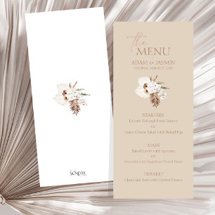 Menu Boho Terracotta Beige Pampas Grass Mariage Floral