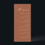Menu Boho Terracotta Mariage de calligraphie manuscrite<br><div class="desc">Ajoutez un accent élégant à votre paysage de table d'événements avec cette carte de menu personnalisable. Il présente un script fantaisiste et une typographie simple. Personnalisez cette carte de menu boho en ajoutant vos propres détails. Cette carte en terre cuite et blanche est parfaite pour les mariages, les douches nuptiales,...</div>