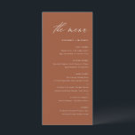 Menu Boho Terracotta Mariage de calligraphie manuscrite<br><div class="desc">Ajoutez un accent élégant à votre paysage de table d'événements avec cette carte de menu personnalisable. Il présente un script fantaisiste et une typographie simple. Personnalisez cette carte de menu boho en ajoutant vos propres détails. Cette carte en terre cuite et blanche est parfaite pour les mariages, les douches nuptiales,...</div>