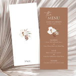 Menu Boho Terracotta Pampas Brown Mariage Floral Grass<br><div class="desc">Présentant notre Boho Terracotta Brown Pampas Grass Floral Mariage Menu, un mélange captivant de charme bohème et d'élégance rustique. Admirez l'allure fantaisiste de l'herbe de pampas et des orchidées blanches délicates, sur fond de blanc et de marron en terre cuite, pour une célébration d'inspiration botanique qui saisit l'essence de la...</div>