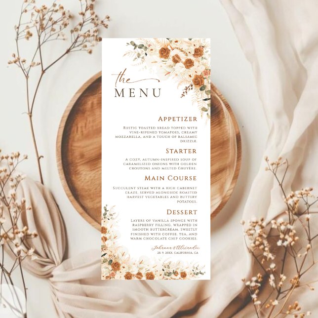 Menu Boho Terracotta Pampas Grass Mariage Floral (Créateur téléchargé)