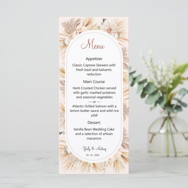 Menu Boho Terre Sable Floral Ovale Arche Beaux-Arts Mar (Debout devant)