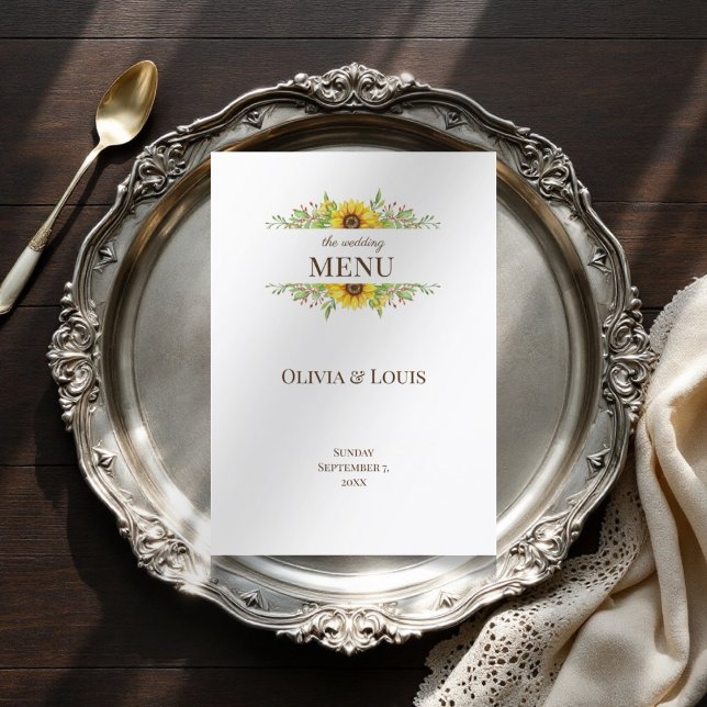 Menu Boho tournesol romantique mariage d'été (Créateur téléchargé)