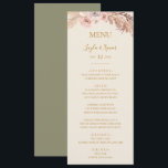 Menu Boho Tropical Botanical | Dîner Mariage vert<br><div class="desc">Ce boho tropical botanique | menu de dîner mariage vert est parfait pour votre élégant mariage d'or rose, vert, pêche, fleuri rustique. Le design présente un cadre or ou un bouquet avec de l'herbe rose pâle moderne, de la sauge simple, de l'ivoire, une feuille de palmier à champagne et une...</div>