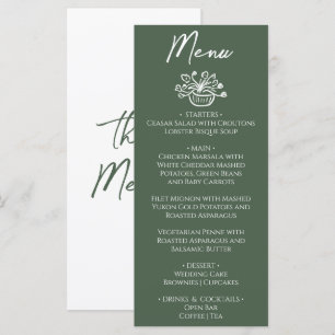 Menu Boho vert mousse foncé floral mariage dessiné à la
