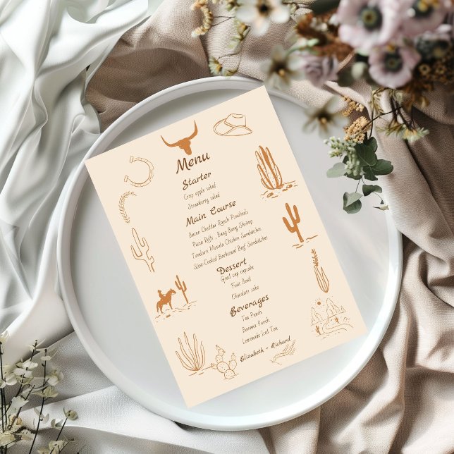 Menu Boho Western Cowboy Mariage d'illustration (Créateur téléchargé)