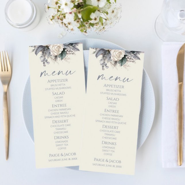 Menu Boho White Rose Floral Mariage Jardin (Créateur téléchargé)