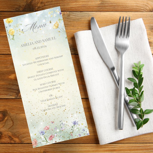 Menu Boho Wildflower Rustique mariage vert (Créateur téléchargé)