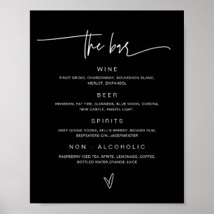 Menu Boire Bar Mariage Panneau de réception Poster