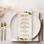 Menu Bois écorce Vert feuillage feuille Cours de repas<br><div class="desc">Voici notre Rustic Mariage Tree Wood Bark Grain Menu, l'ajout parfait à votre mariage à thème rustique. Ces cartes de menu personnalisables combinent des polices de caractères modernes et serif pour le titre du menu, créant un design élégant et visuellement attrayant. Le feuillage feuille plus vert avec arrière - plan...</div>