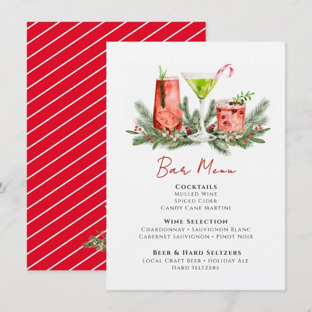Menu Boissons de fête Cocktails de Noël Bar de vacances (Devant / Derrière)