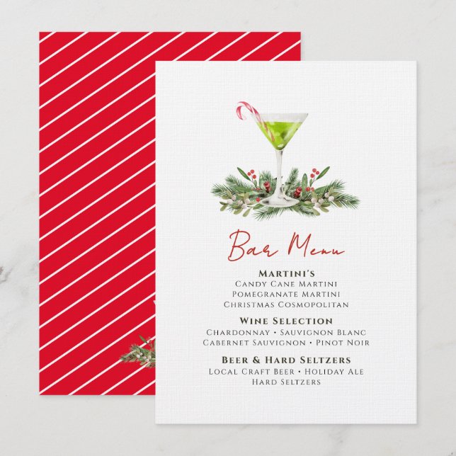 Menu Boissons de fête pour cocktail Martini Bar de vaca (Devant / Derrière)