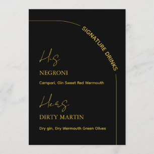 Menu Boissons de signature de mariage moderne noir et o