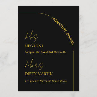 Menu Boissons de signature de mariage moderne noir et o