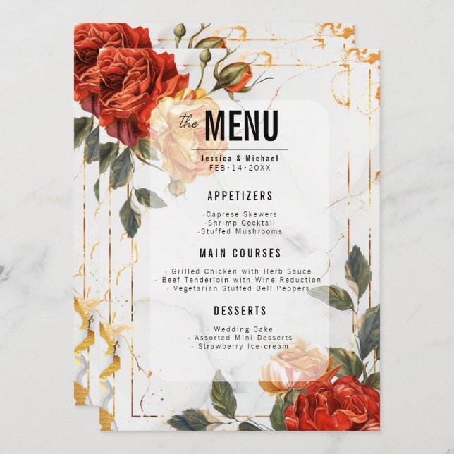 Menu + Boissons Marble Dreams Orange Rose (Devant / Derrière)