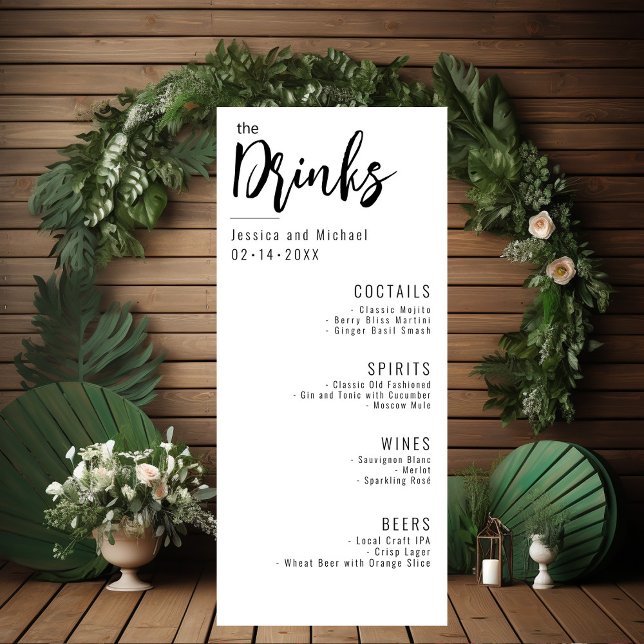 Menu Boissons Mariages minimaliste Élégant (Wedding Drinks Minimalist Elegant Menu card - perfect addition to your Big Day)