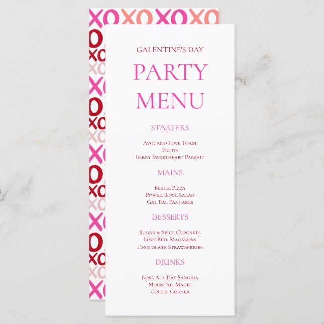 Menu Bold Pink XOXO Girls Night Galentine's Day Party (Devant / Derrière)