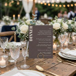 Menu Bold Typography Brown Simple Wedding Dinner<br><div class="desc">These personalized dinner menu signs in brown help guests easily follow the meal courses at a wedding reception, rehearsal dinner, or formal celebration. Customize the layout with your menu details to coordinate with your table settings, place cards, and signage. The clean, modern typography works well for plated dinners, multi-course meals,...</div>
