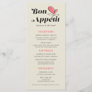 Menu Bon Appetit Dîner Mariage Crème Saumon