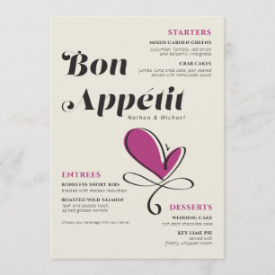 Menu Bon Appetit Mariage Diner Crème Magenta