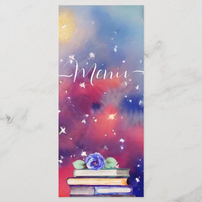 Menu Books Aquarelle violet et rose Mariage Whimsical (Devant)