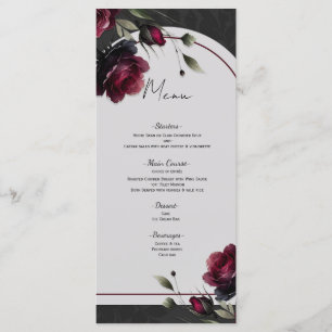 Menu Bordeaux Red Roses Shadowy Grey Floral Mariage
