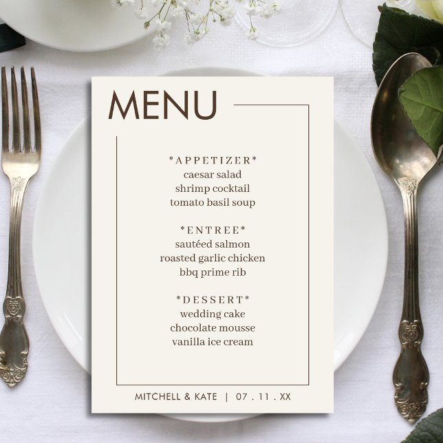 Menu Bordure Brown beige Réception de mariage simple (Beige Brown Border Simple Wedding Reception Menu)