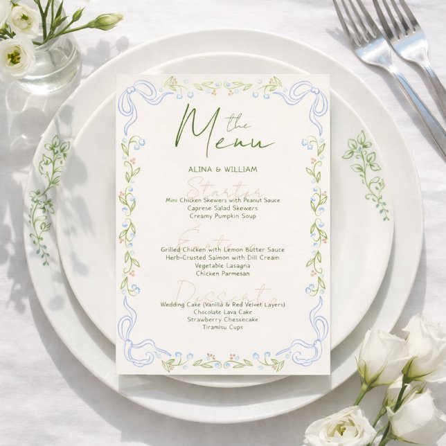 Menu Bordure de nœud floral élégant minimal  (Créateur téléchargé)
