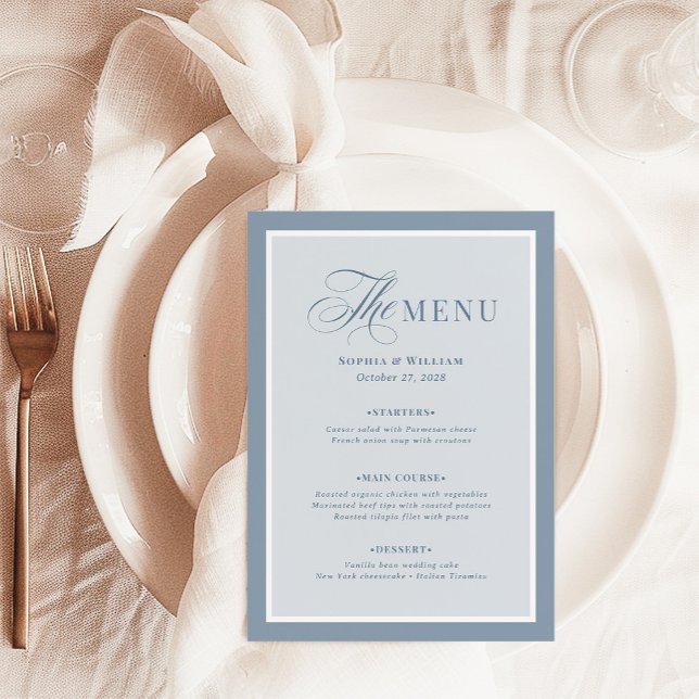 Menu Bordure élégante bleu poussiéreux | Luxe Classique (Créateur téléchargé)