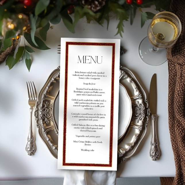 Menu Bordure élégante de Noël rouge damassé (Créateur téléchargé)