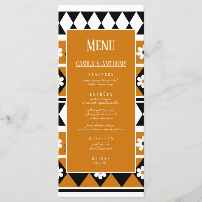 Menu Bordure Fleur Diamant Boho Motif Floral (Devant)