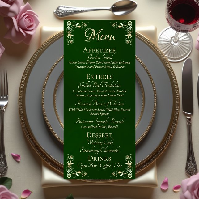 Menu Bordure Ornée & Monogramme Cœur - Émeraude (Créateur téléchargé)