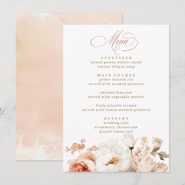 Menu Botanical Chic Elegant Floral Victorian Wedding  (Devant / Derrière)