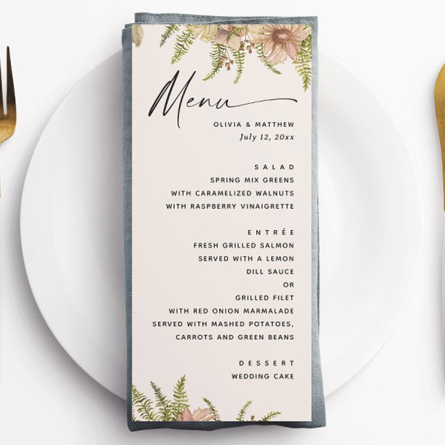 Menu Botanical Soft Warm Taupe Wedding | Fern Greenery (Créateur téléchargé)