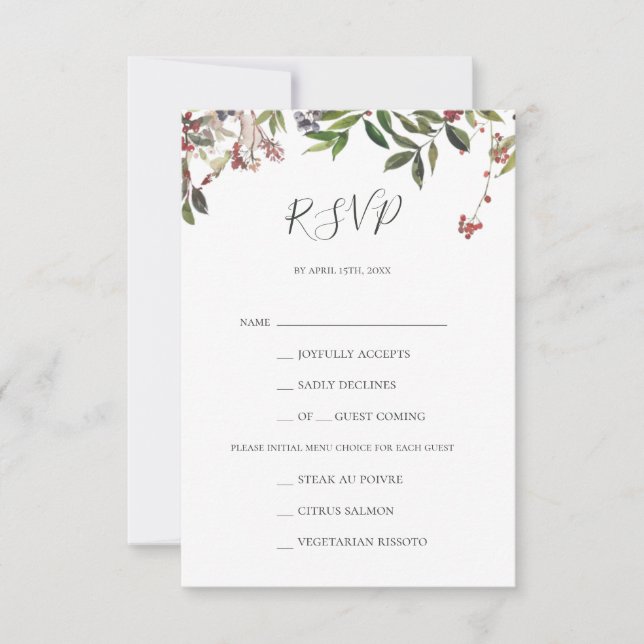 Menu Botanique Chic Holiday Choice Carte RSVP (Devant)