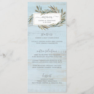 Menu botanique en bois rustique simple de mariage