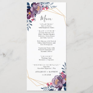 Menu Botanique géométrique fleurie violette Mariage mod